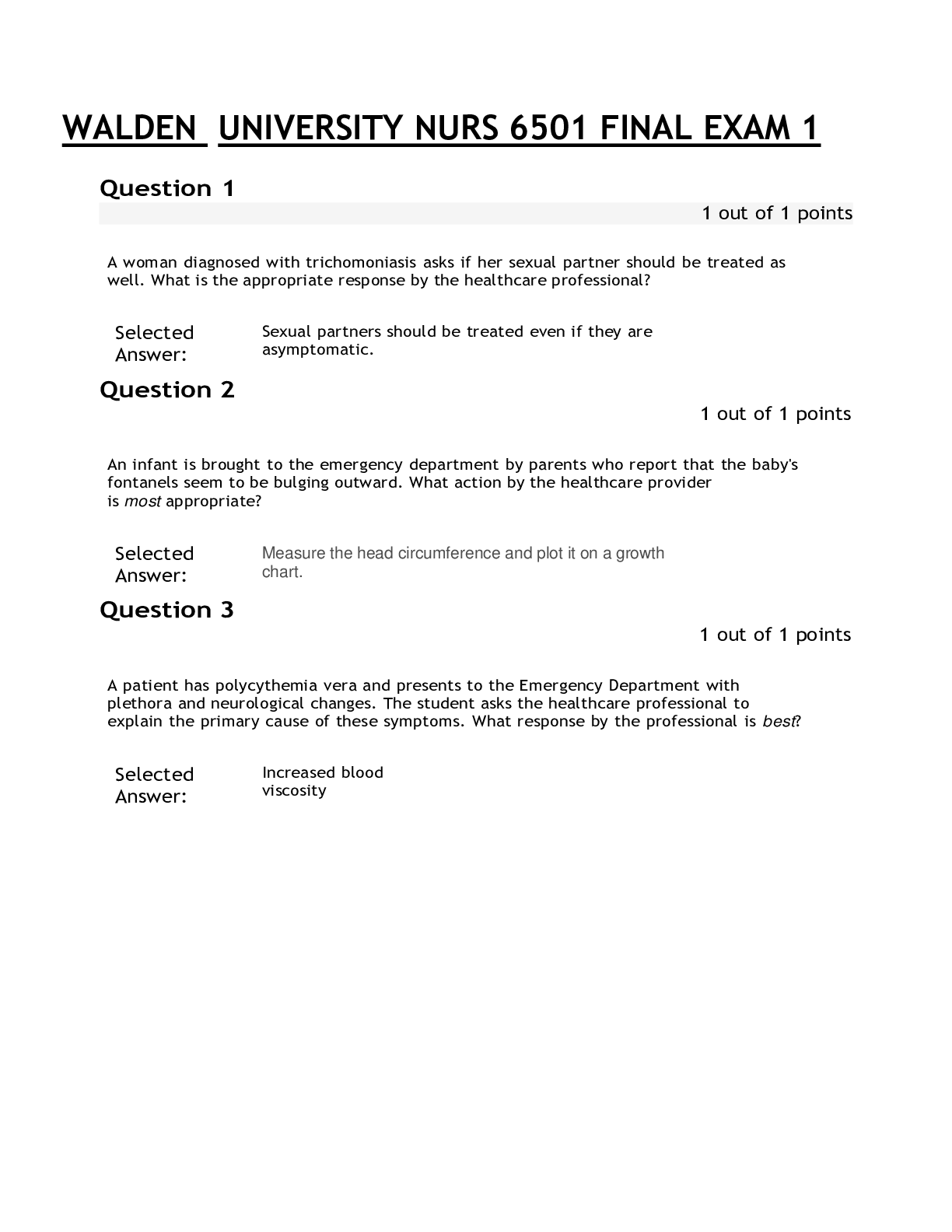 Preview image for WALDEN UNIVERSITY NURS 6501 FINAL EXAM 1 QUESTIONS AND ANSWERS